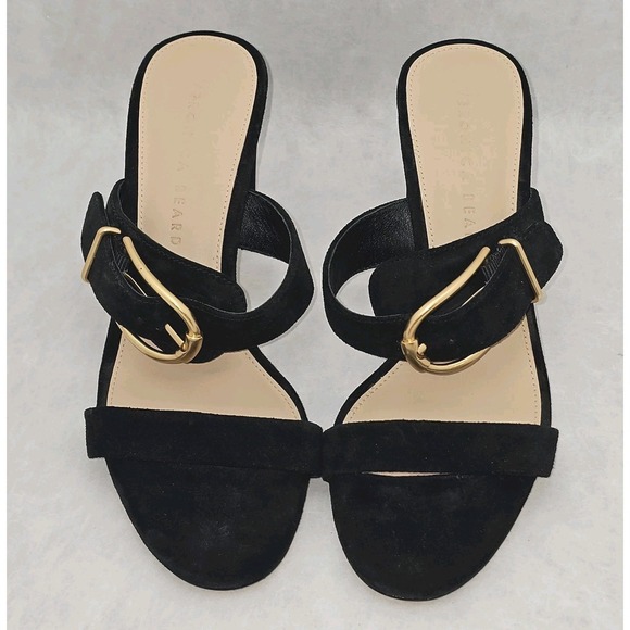 NWOB Veronica Beard Griddley Black Suede Buckle Block Heel Sandals Size 7 - Picture 3 of 11